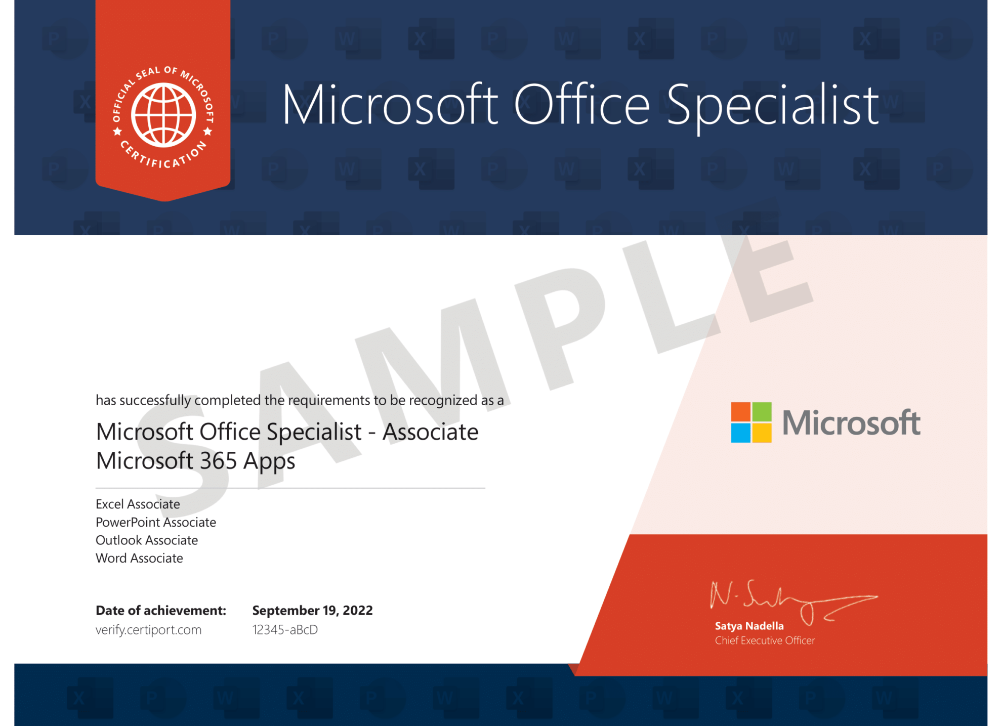 Microsoft Office Specialist Certificate Sample