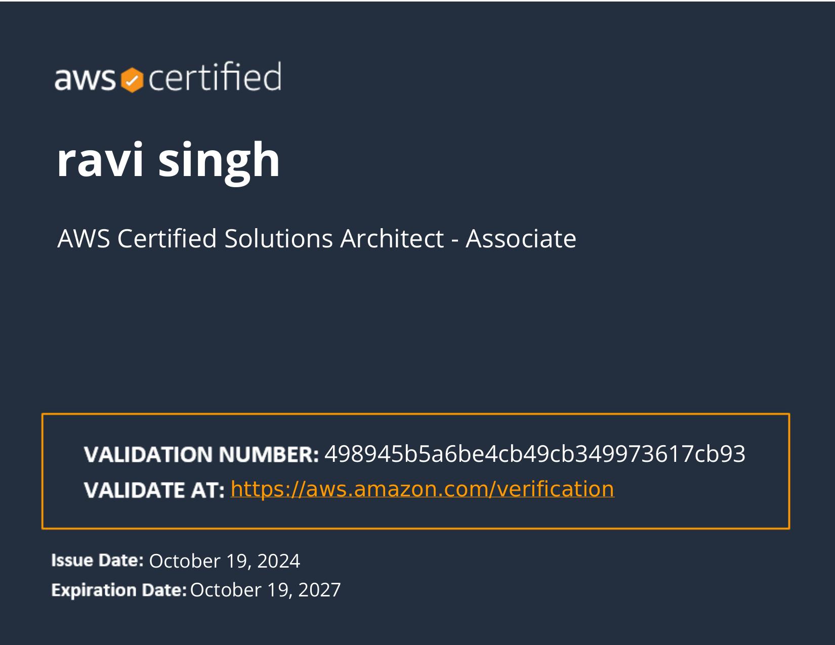 Ravi - AWS Certified Solutions Architect - Associate