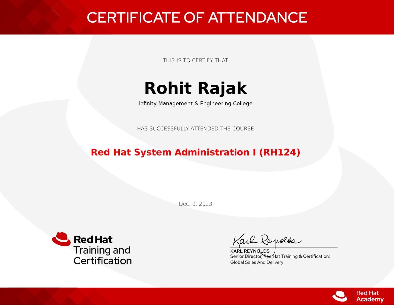 Rohit Rajak - Red Hat System Administration I (RH124)